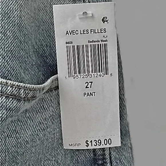 Avec Les Filles NWT Drawstring Cropped Wide Leg Badlands Wash Cargo Jeans, 27 - Picture 12 of 15
